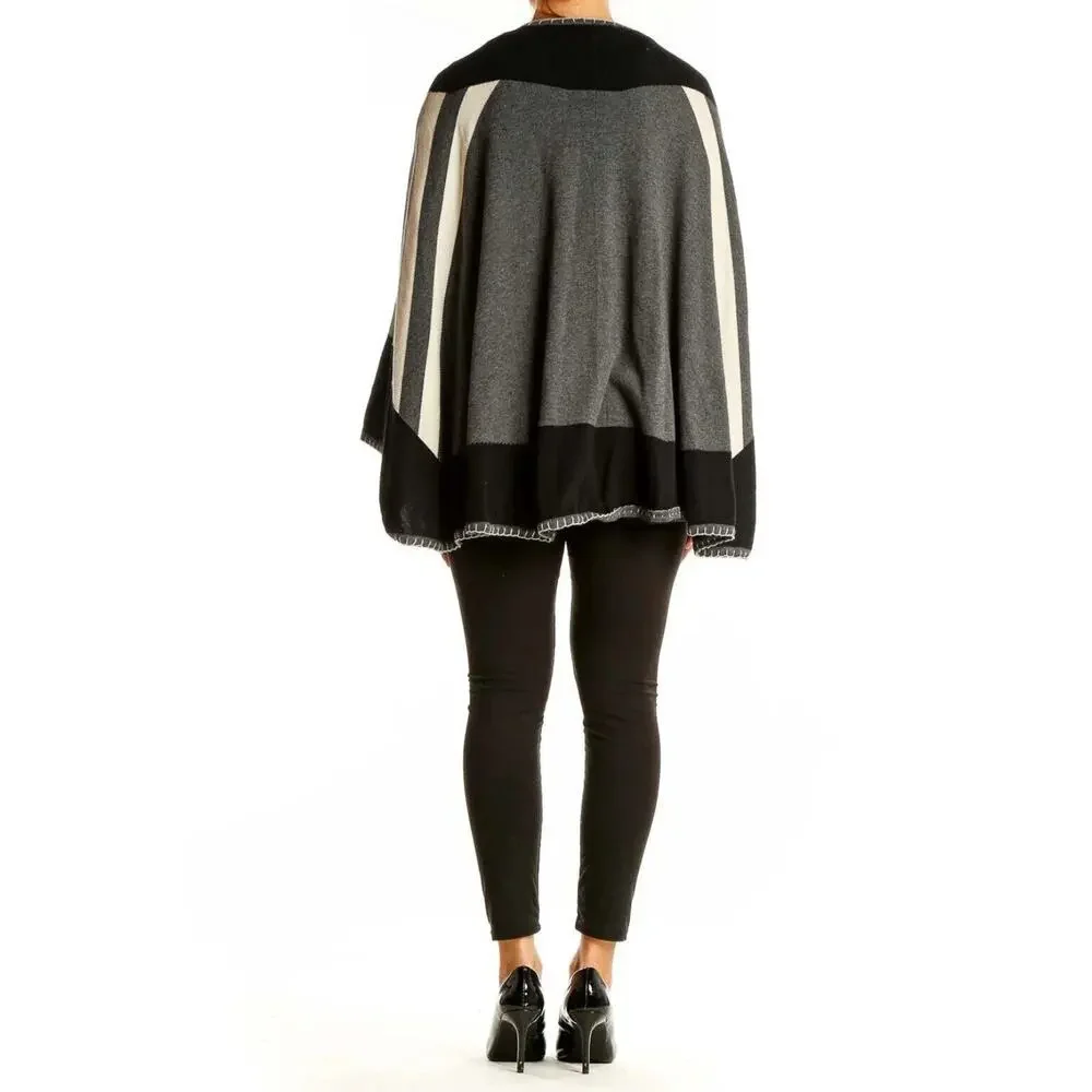 Cabi Sweater Poncho Gray Black Striped Oversized Wrap Colorblock Cotton One Size - Picture 3 of 9